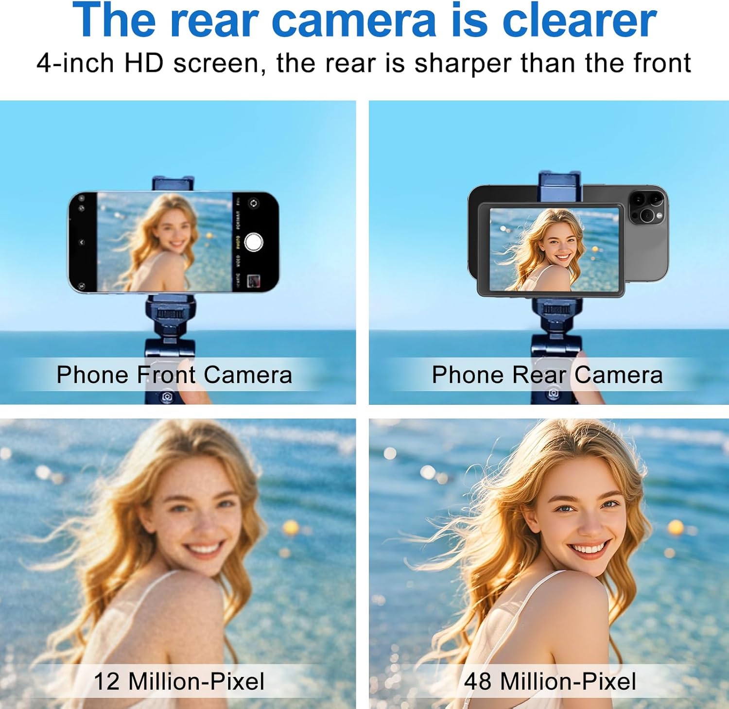 4" Vlog Selfie Monitor Screen for iPhone - Magnetic Back Camera Monitor with 4K HD, Wireless Remote, WiFi Live View & Built-in Speaker, Camera Buttons, 180° Rotation for Short Video/Live