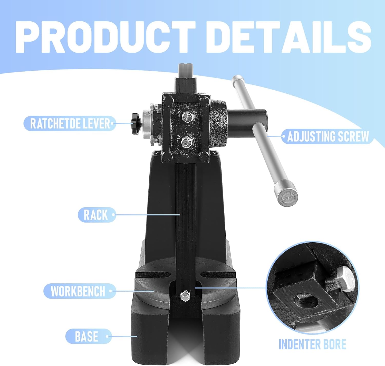 Arbor Press 3 Ton, Arbor Presses with Hand Wheel, 12" Work Height Arbor Press, Heavy Duty Cast Iron Desktop Presses for Punching, Bending, Stamping, and Shaping Black