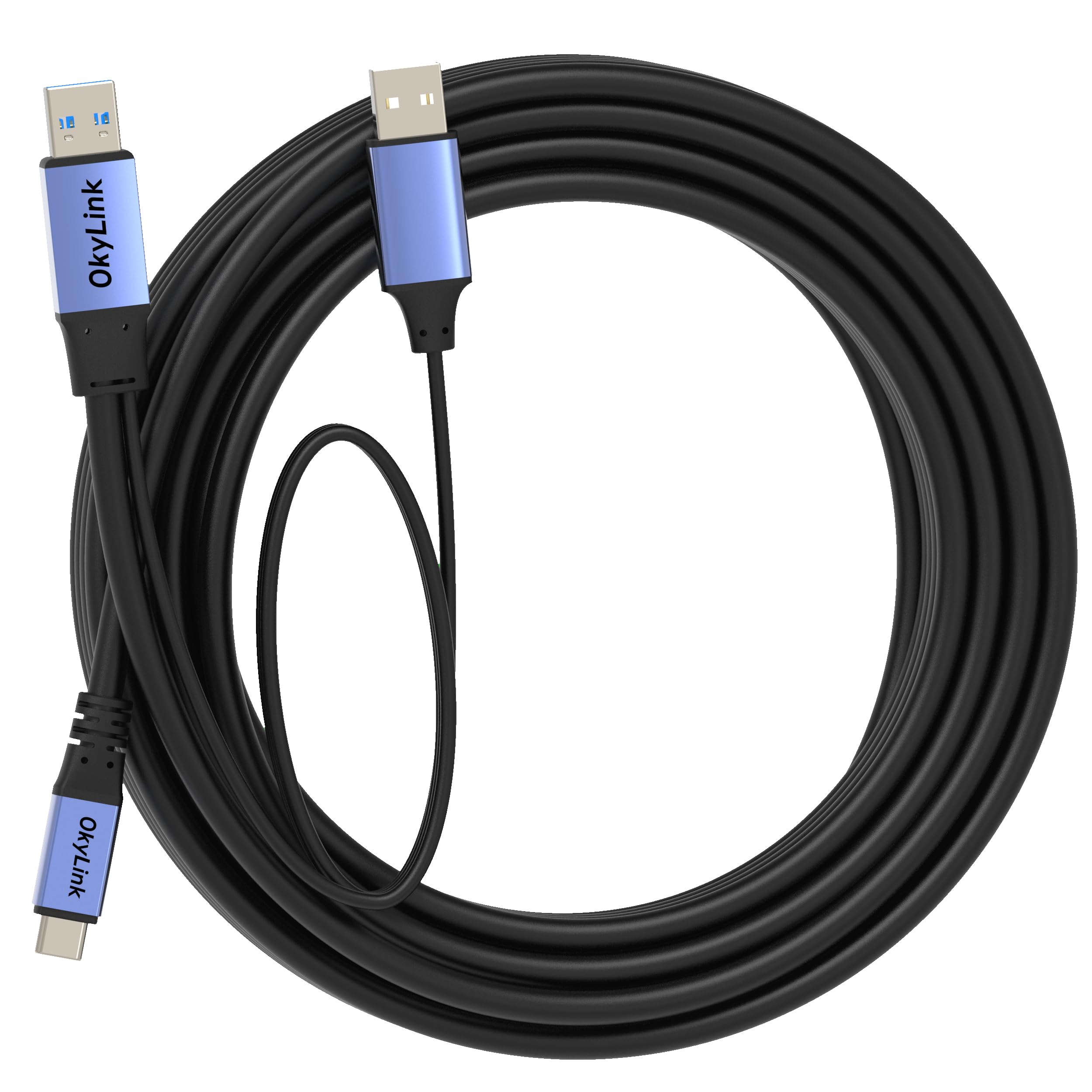 OkyLink Cable USB 3.2 Gen1 A a USB C – Transferencia de datos de alcance ultra largo de 5 Gbps, chip amplificador integrado y cable de alimentación, perfecto para equipos industriales, VR e impresoras