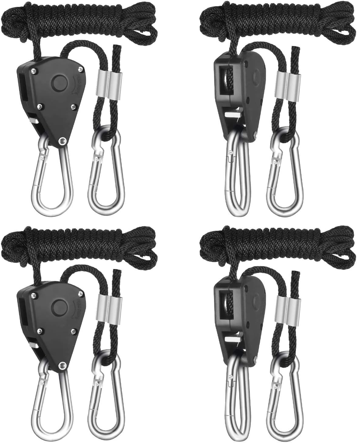 2-Pair 1/8" Inch 8ft Adjustable Heavy Duty Rope Clip Hanger with Reinforced Metal Internal Gears,Grow Light Fixture Hanger,8-Feet Long(Longest Ever),150lbs Weight Capacity,2Pack