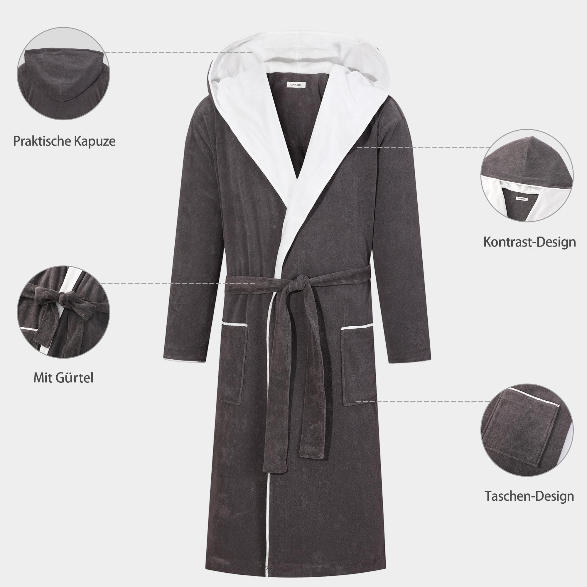 Accappatoio uomo con cappuccio cotone spugna Kimono vestaglia di media lunghezza