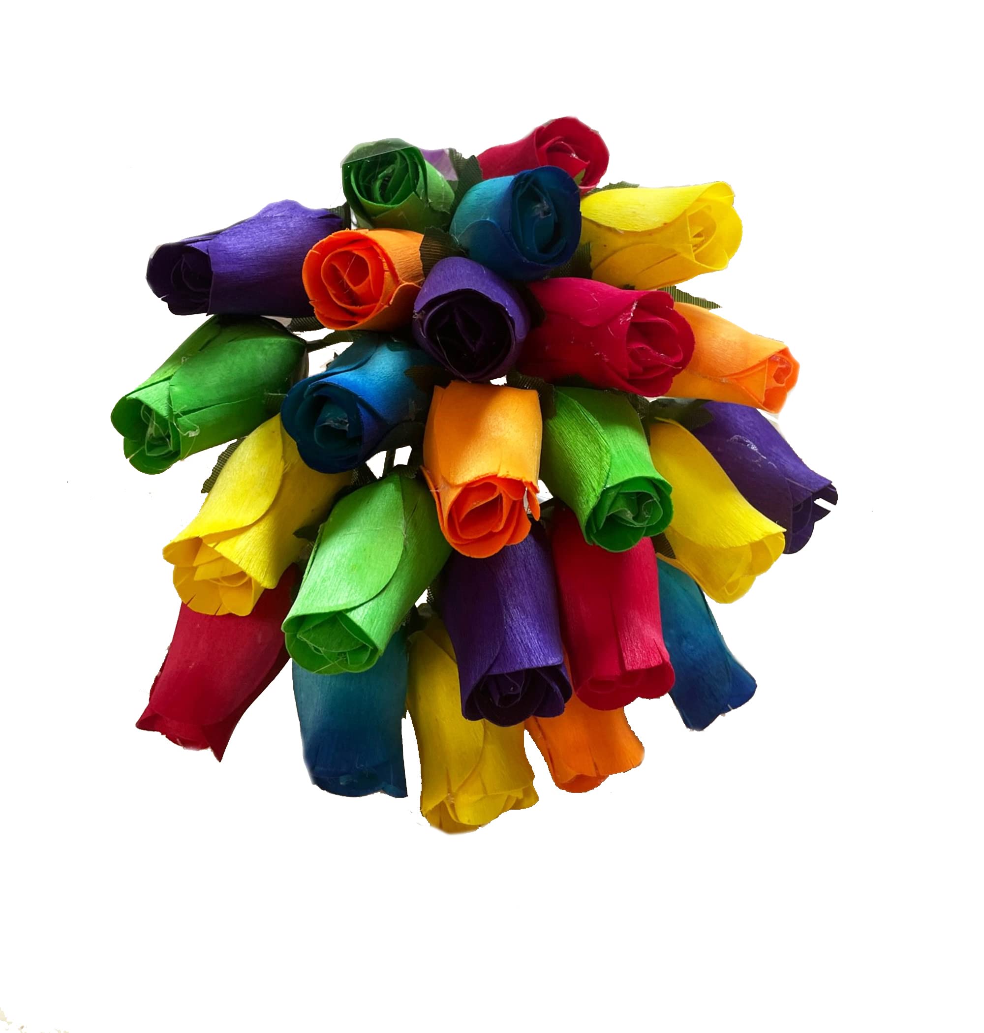 Homestreet Everlasting Flower Bouquet, 2 Dozen Wooden Roses in a choice of vibrant colours, 24 Rose Buds in Cello-Instant Floral Gift (Rainbow)