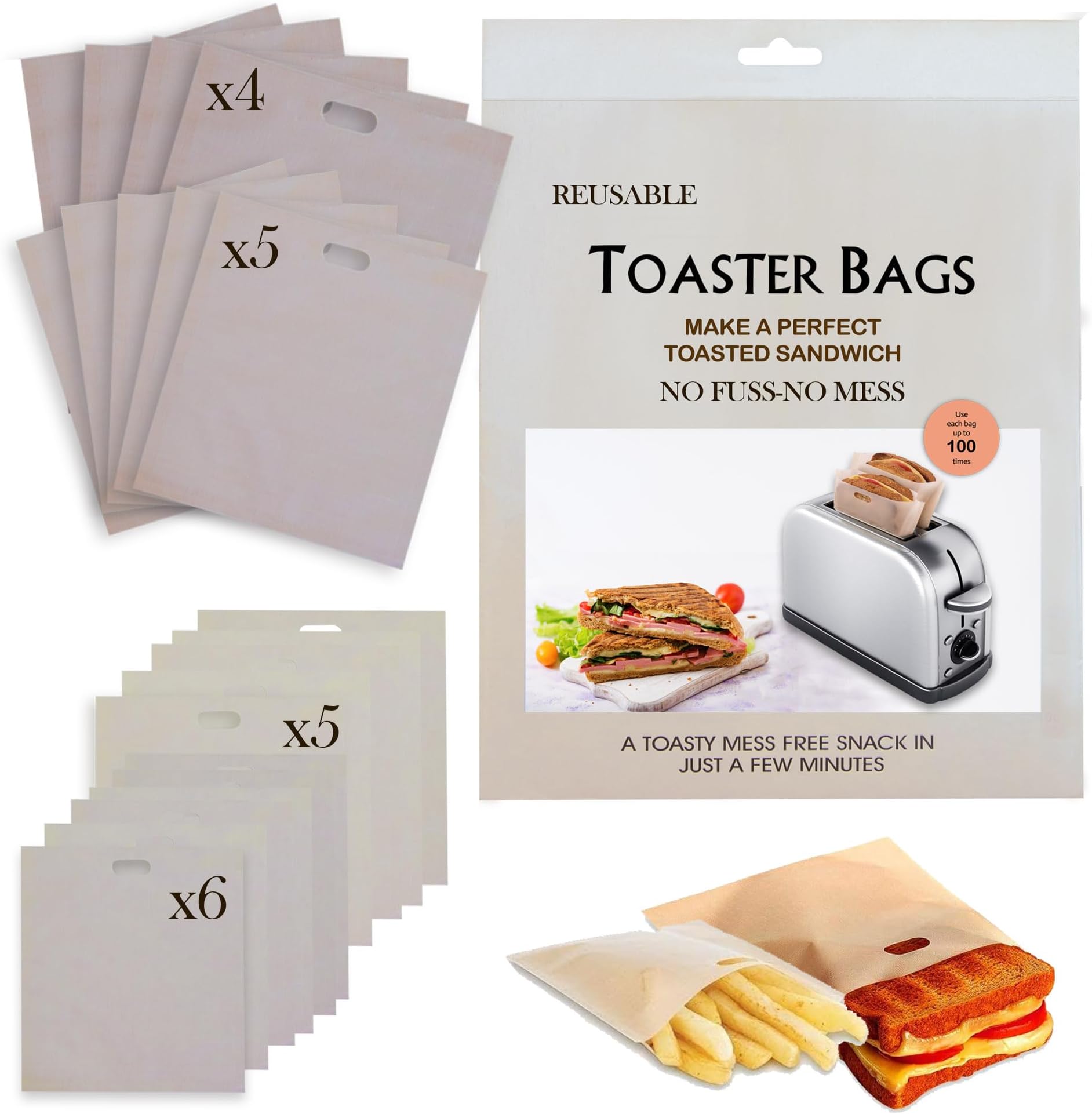 20 Pack Toaster Bags, Reusable NonStick Oven Bags for