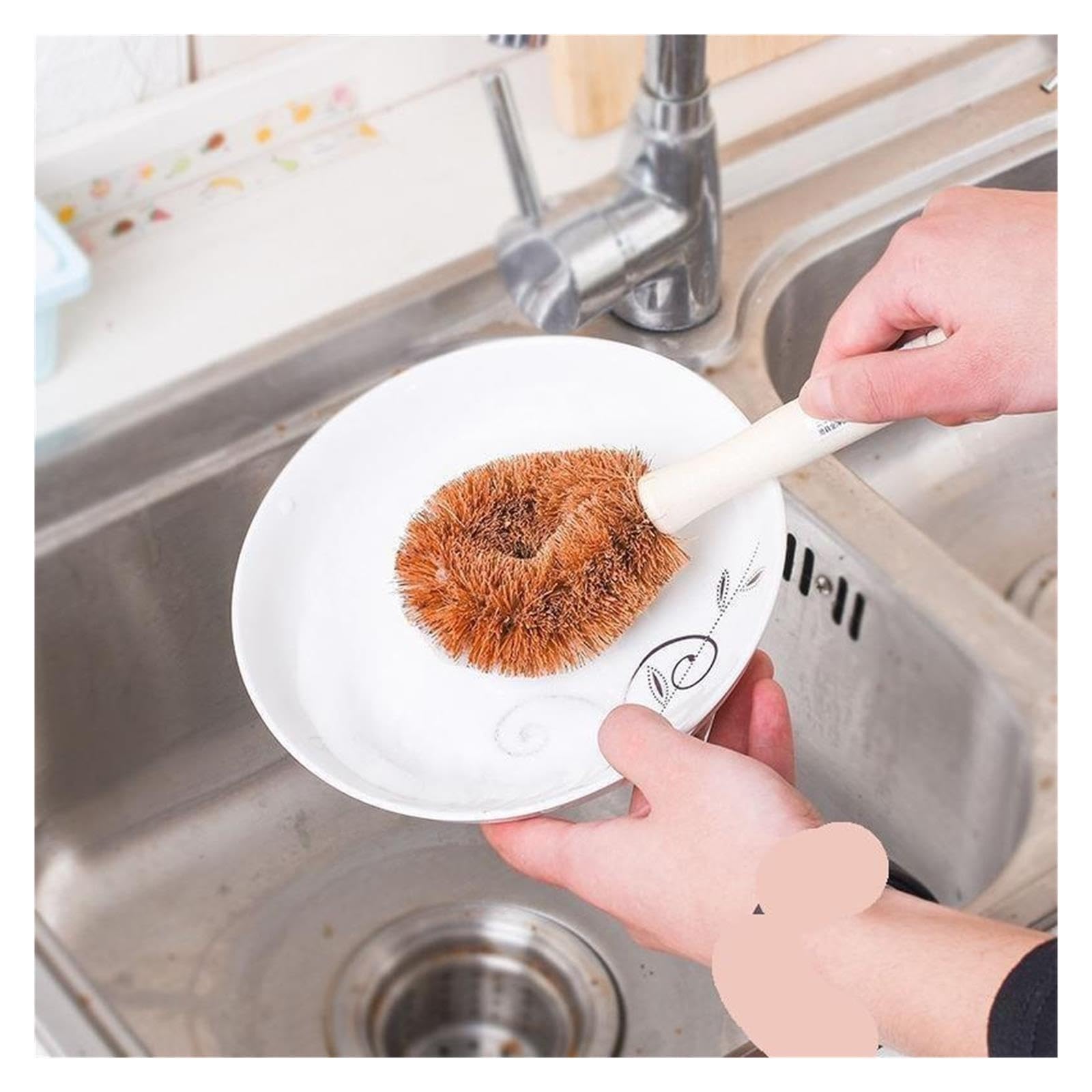 3pcs Coconut Palm Pot Brush with Wooden Handle pour Cuisine
