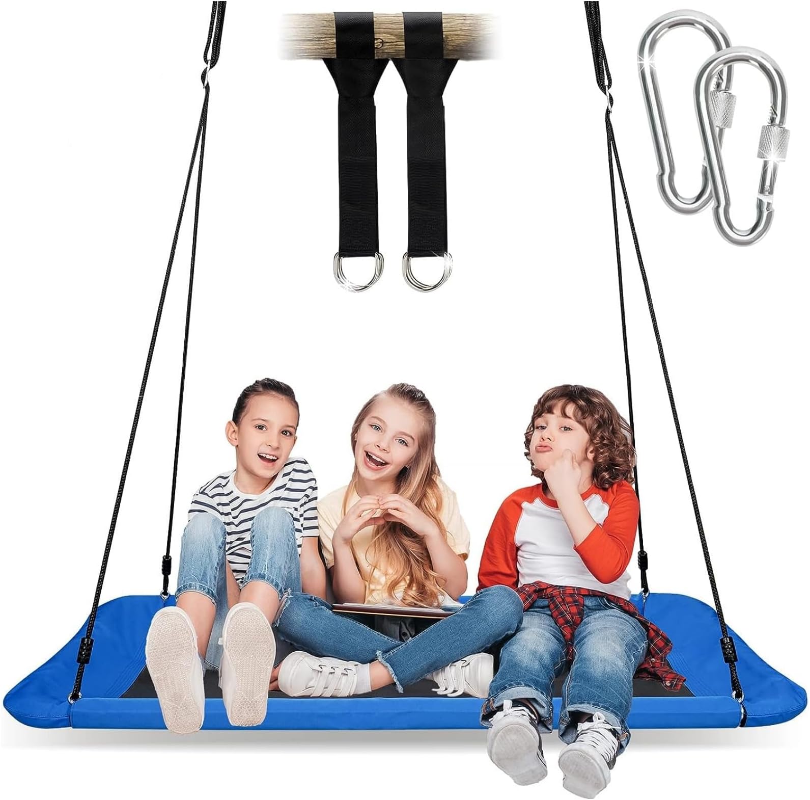 AM ANNA 550lb Giant Platform Swing for Kids Adults with 2 Hanging Straps, Flying Saucer Tree Swing Set for Backyard Outdoor Indoor, Steel Frame, Waterproof, Adjustable Swivel Ropes (Blue)