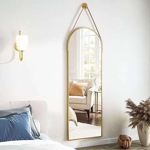 Miniatura 8 de HARRITPURE Espejo arqueado de 16 x 48 pulgadas con correa de cuero para colgar espejo de cuerpo entero marco de aluminio espejo de arco montado en
