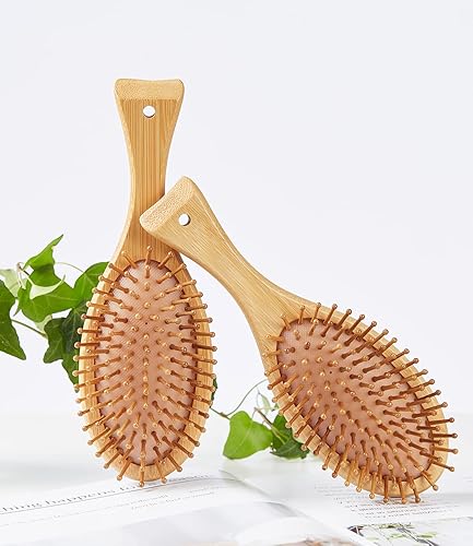 Miniatura 3 de Cepillo de pelo de bambú natural, peine de dientes anchos y cola, sin cerdas, regalos para mujeres, hombres y niños, cabello grueso, fino, rizado,