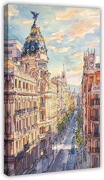 CFIOZYOS Madrid Watercolor Poster Madrid Travel Print Wall Art Cityscape Painting Souvenir Spain Decor Living Room Office Bedroom Canvas Deco Frame 16x24inch