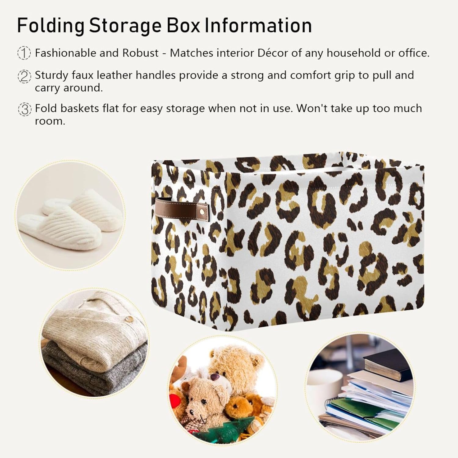 OTVEE Canvas Bins for Closet Shelves Organizing Leopard Animal Print Storage Basket Baby Clothes Organizers Storage Box Nursery Bins Gift Baskets 2 Pack