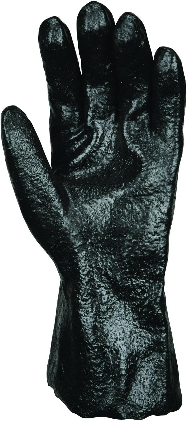 MCR Safety single dipped pvc gloves, rough, interlock lined, 12" long, large, black, 12 pair