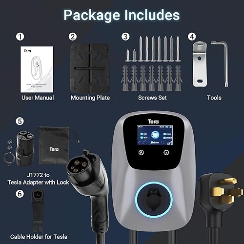 Miniatura 8 de Tera Cargador de vehículo eléctrico para Tesla J1772 Nivel 2 EVs ETL Energy Star 48 40 Amp 240 Volt Estación de carga para el hogar con ajuste