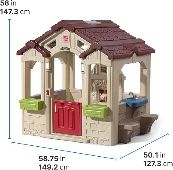 Step2 Charming Cottage Playhouse for children | plastic playhouse for garden/outdoors | Includes kitchen, fireplace, picnic area, bell & accessories