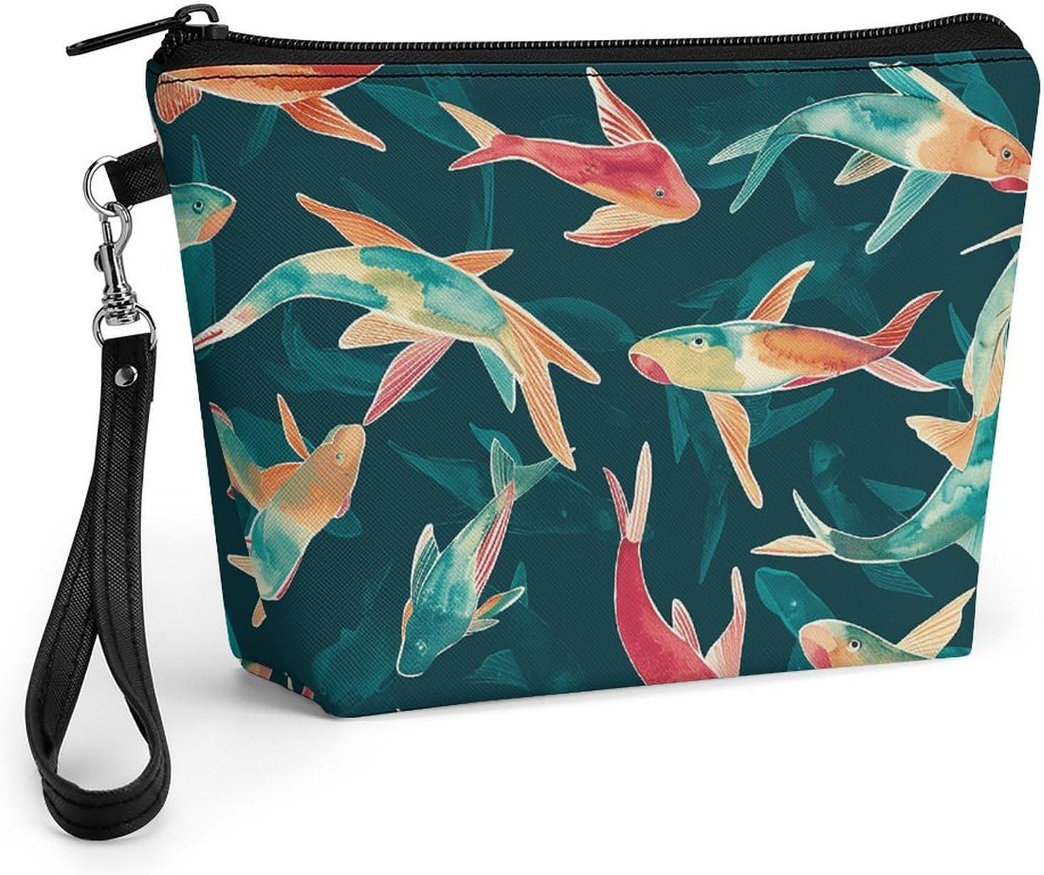 Cyan Fish Pattern Travel Makeup Bag Large Capacity Toiletry Bag