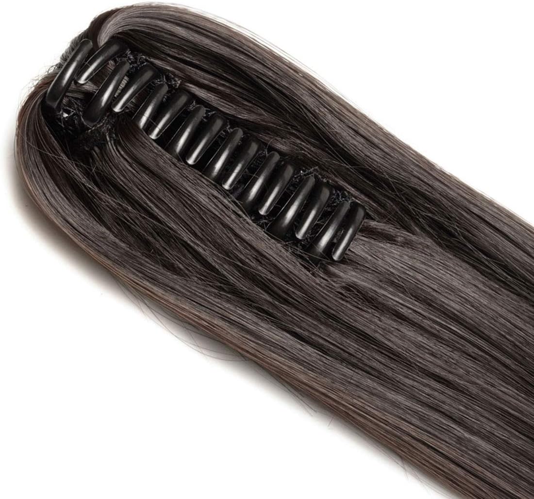 Long Short Claw Ponytail Hair Extensions One Piece Cute Clip in on Ponytail Jaw Claw on Straight Curly Hairpiece Brown Blonde Black Ombre 21" Straight Dark Brown - Image 5