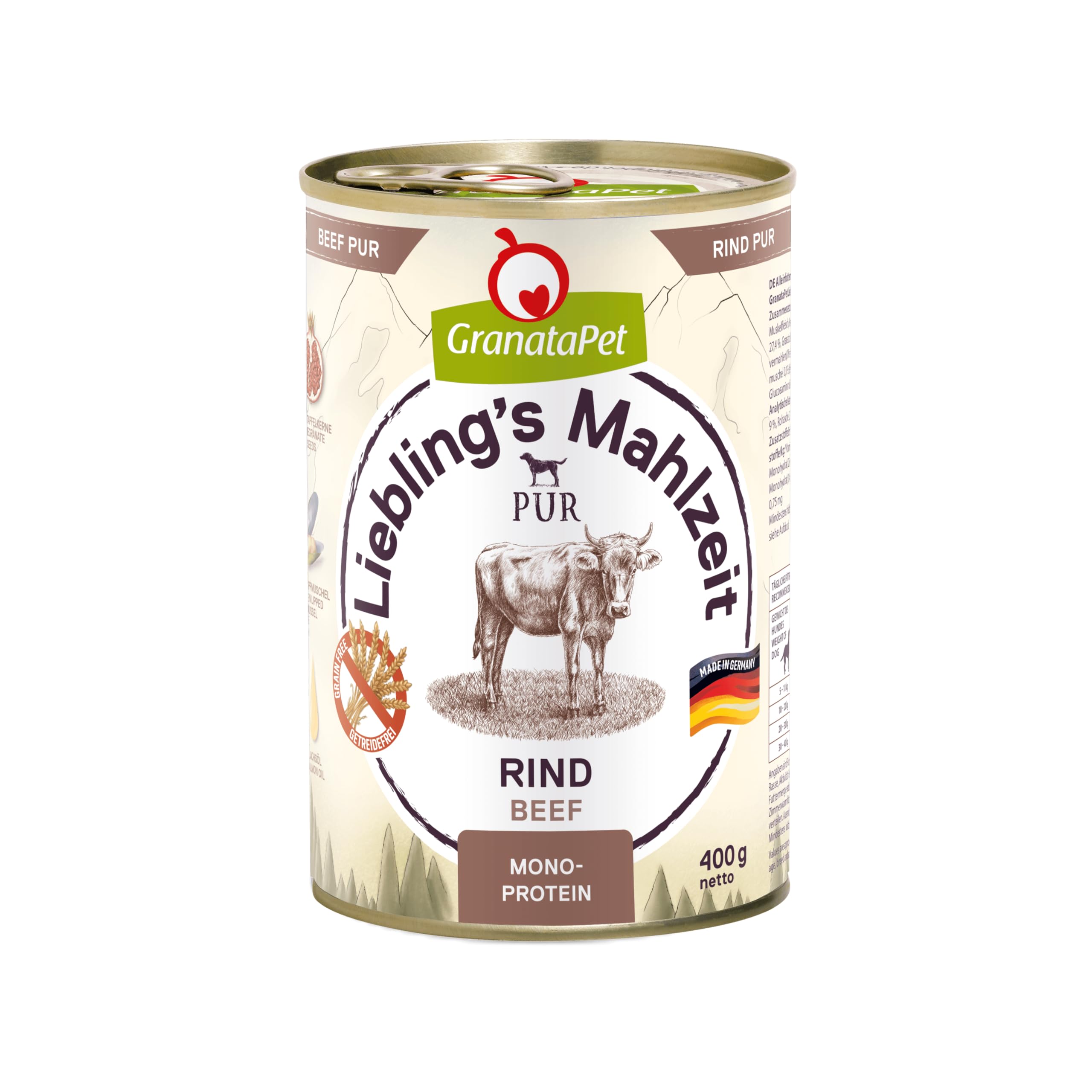 GranataPet Liebling's Mahlzeit Rind PUR, Nassfutter fr Hunde, Hundefutter  ohne Getreide & Zuckerzustze, Alleinfuttermittel mit hohem Fleischanteil &  hochwertigen len, 6 x 400 g : Amazon.de: Haustier