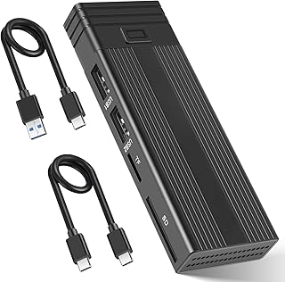 NVMe M.2 Enclosure & USB Hub 2 in 1, USB C 3.2 Gen2 10Gbps Supports M.2 NVME PCIe M-Key B+M Key Tool-Free Hard Drive Enclosure with 2 USB Port SD/TF Card Reader for 2242/2260/2280 SSD (Black)