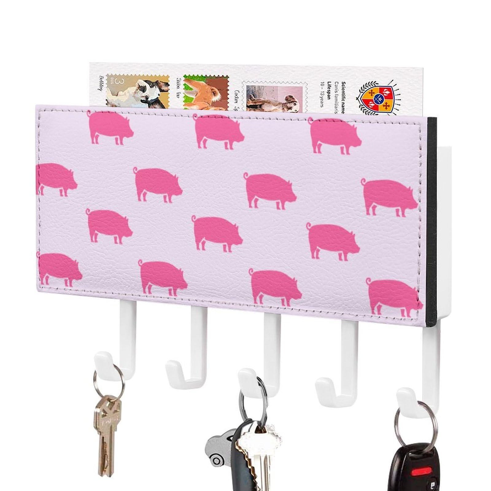 NCLQVJXZKHW Funny Pigs Key Holder with 5 Hooks Key Hooks Wall Mounted Key Racks Key Hanger Organiser Shelf