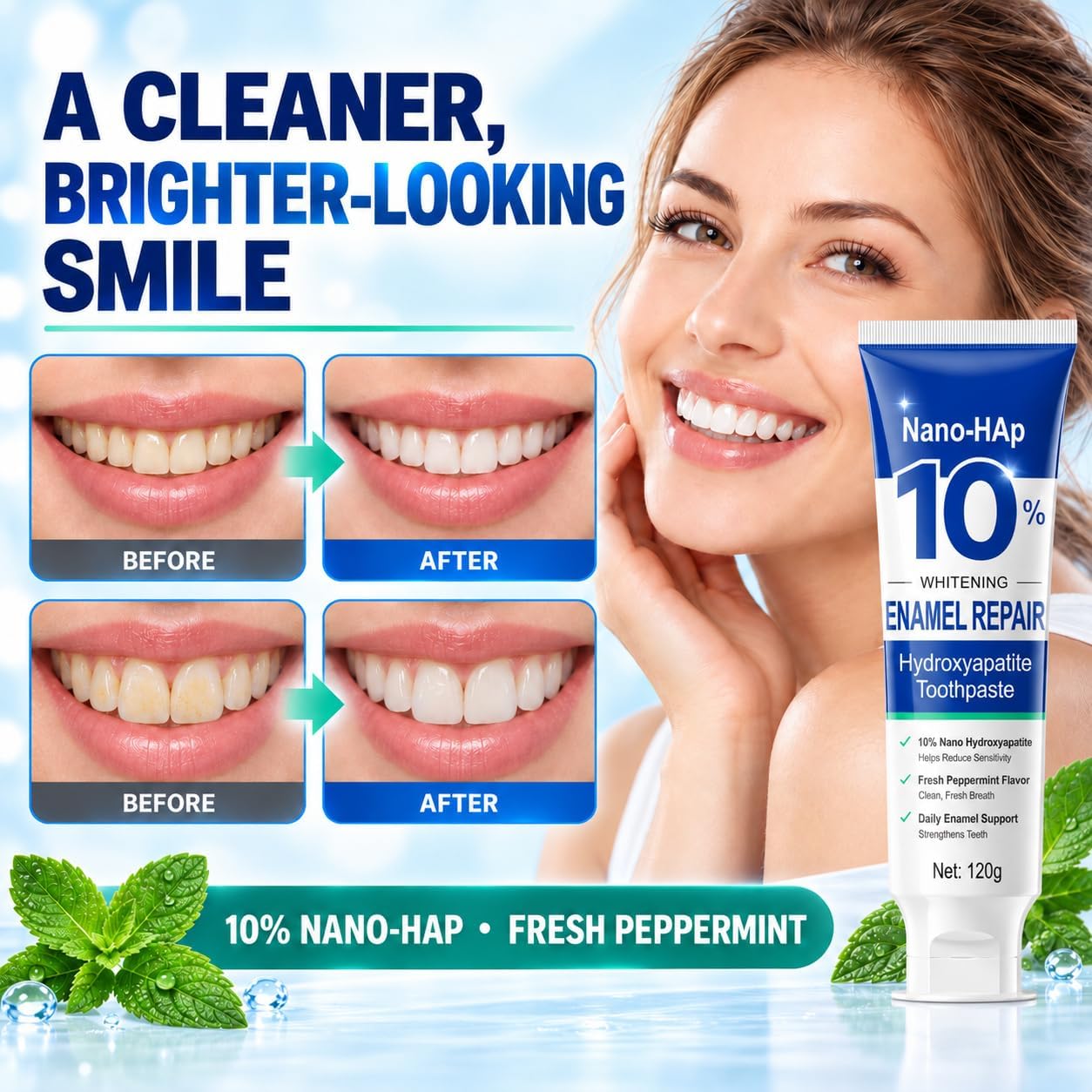 10% Nano Hydroxyapatite Toothpaste-Protects Enamel and Strengthens Teeth,Hydroxyapatite Toothpaste for Oral Health, Freshens Breath, Non-Irritating, Natural 2PACK image 2