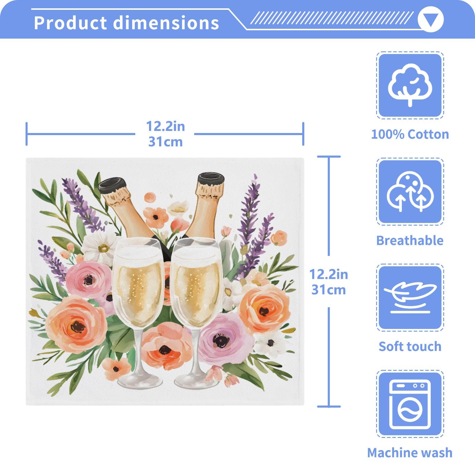 ALAZA Wash Cloth Set 100% Cotton Fingertip Towels Face Cloths Sets Champagne Flowers Highly Absorbent Soft Feel Set of 2