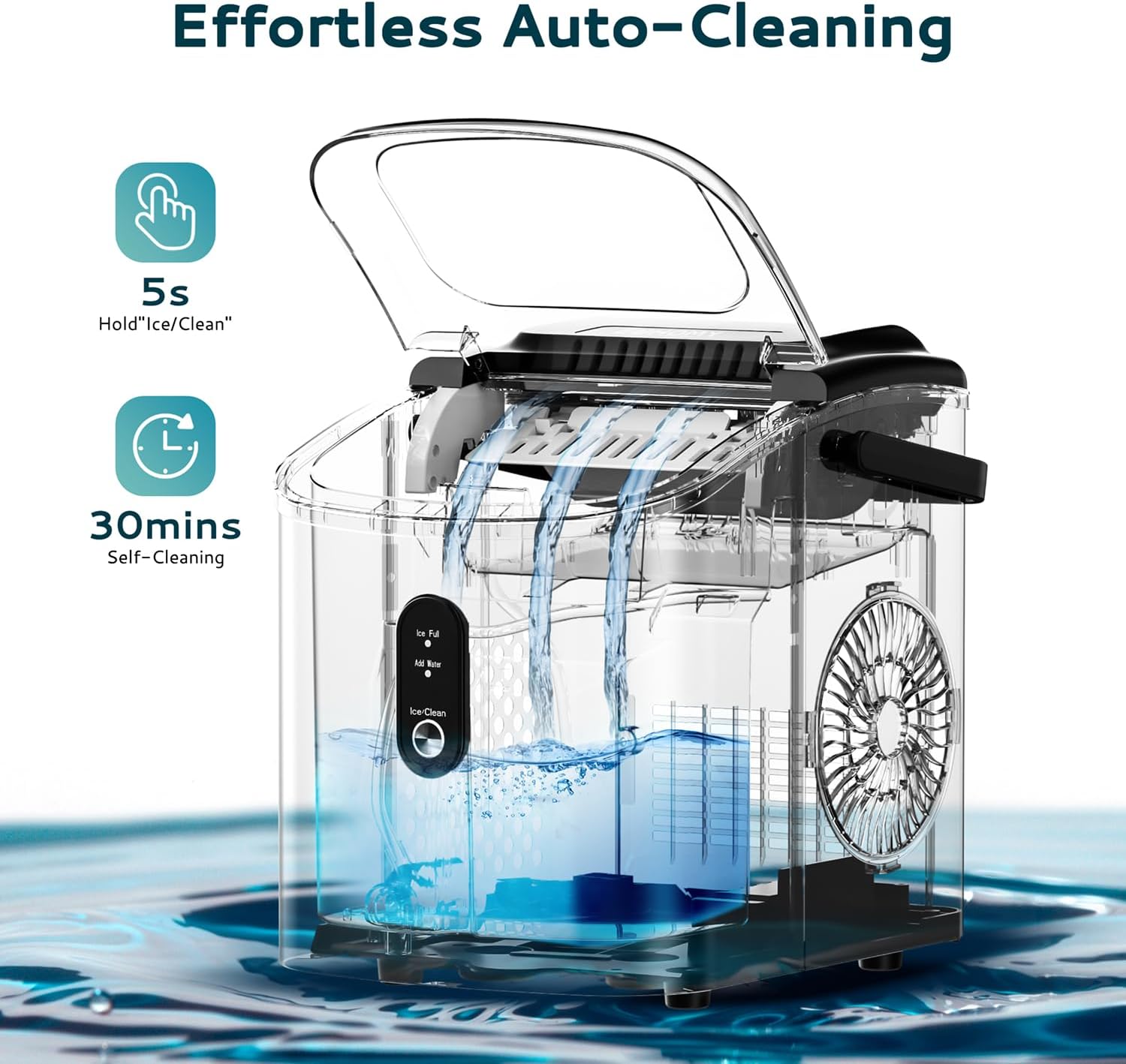 EUHOMY Ice Maker Countertop, Portable Ice Machine with Carry Handle, 26.5lbs Per Day, 9 Cubes in 6 Mins, Auto-Cleaning, with Basket and Scoop, for Home, Kitchen, Camping, RV