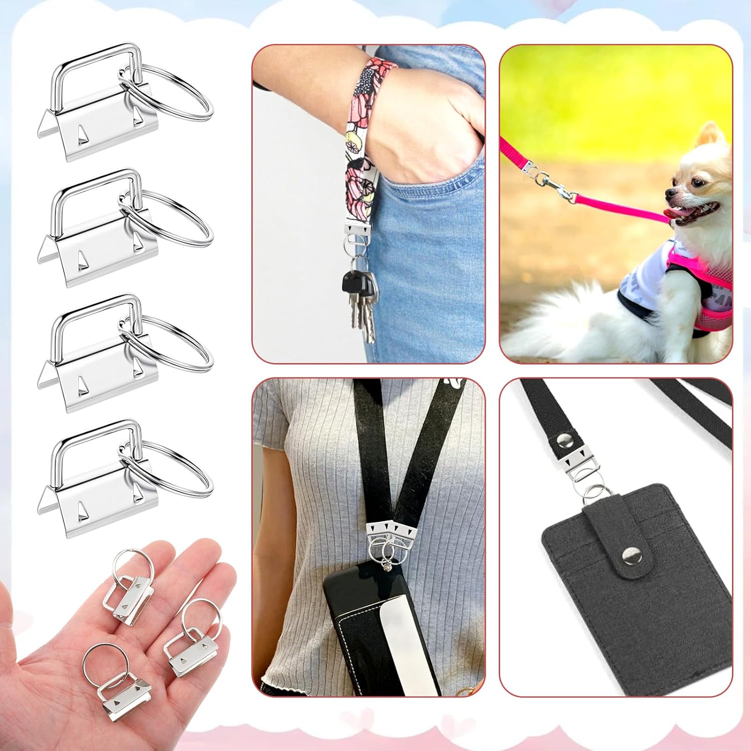 Key Fob Hardware Set, 100 Pcs Lanyard Key Fob Hardware 1 Inch with Pliers Tool Keychain Hardwares for Keychain And Wristlet Clamp Hardwares Supplies