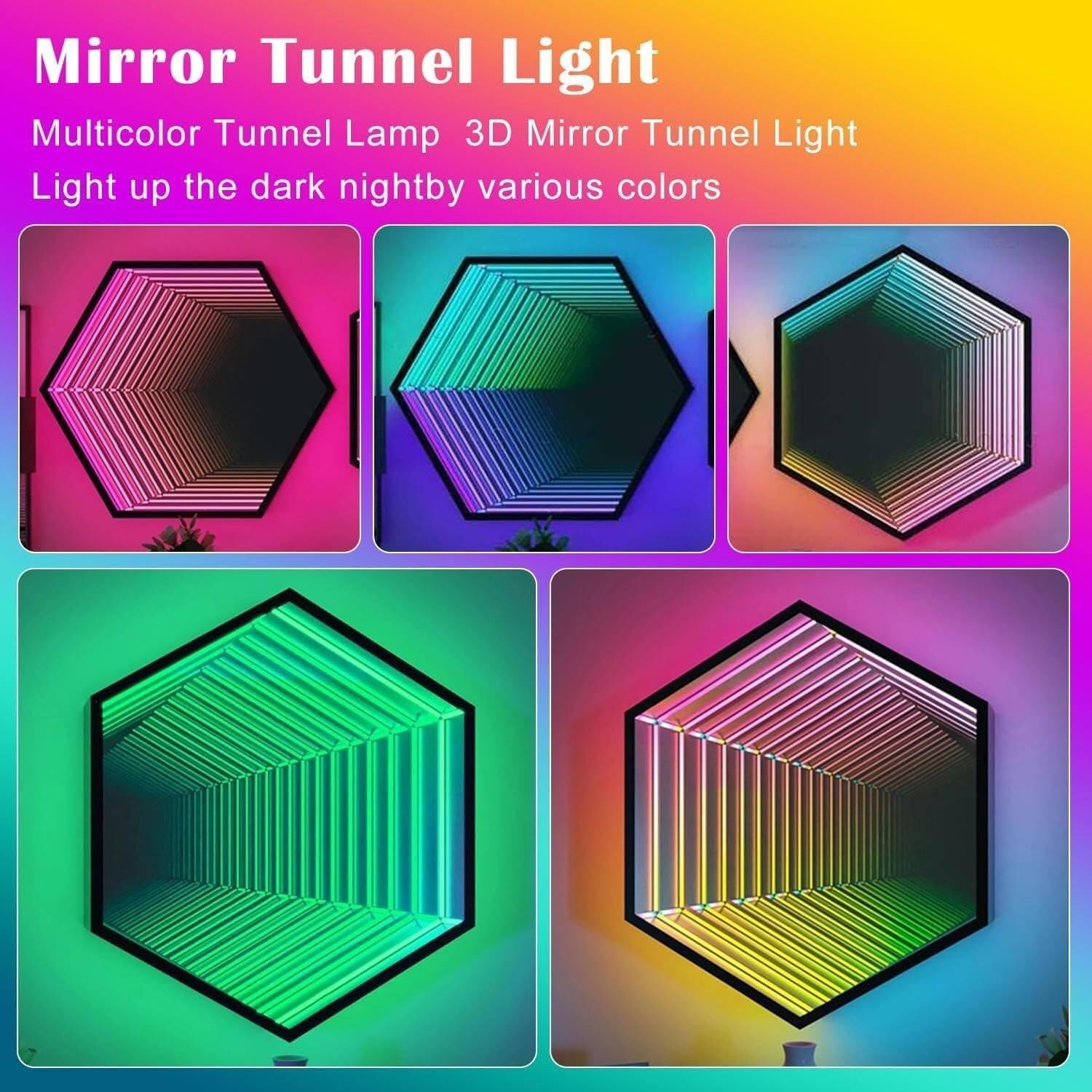 LED Infinity Mirror Tunnel Lamp,3D Mirror Tunnel Light with Remote 358 Magical Multi Color Changing Light,RGB Color-Changing Tunnel Light(C,30cm/11.8")