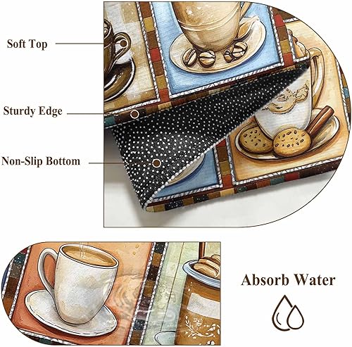 Miniatura 7 de 5ft Round Rug, Watercolor Coffee Non-Skid Rubber Backing Large Area Rugs - Living Room Bedroom Home Office, Retro Coffee Patchwork Indoor Floor