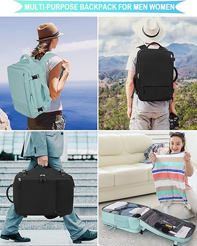 Miniatura 8 de Mochila de mano aprobada por aerolíneas, mochila de viaje para hombres y mujeres, Azul claro-verde, Mochilas de viaje