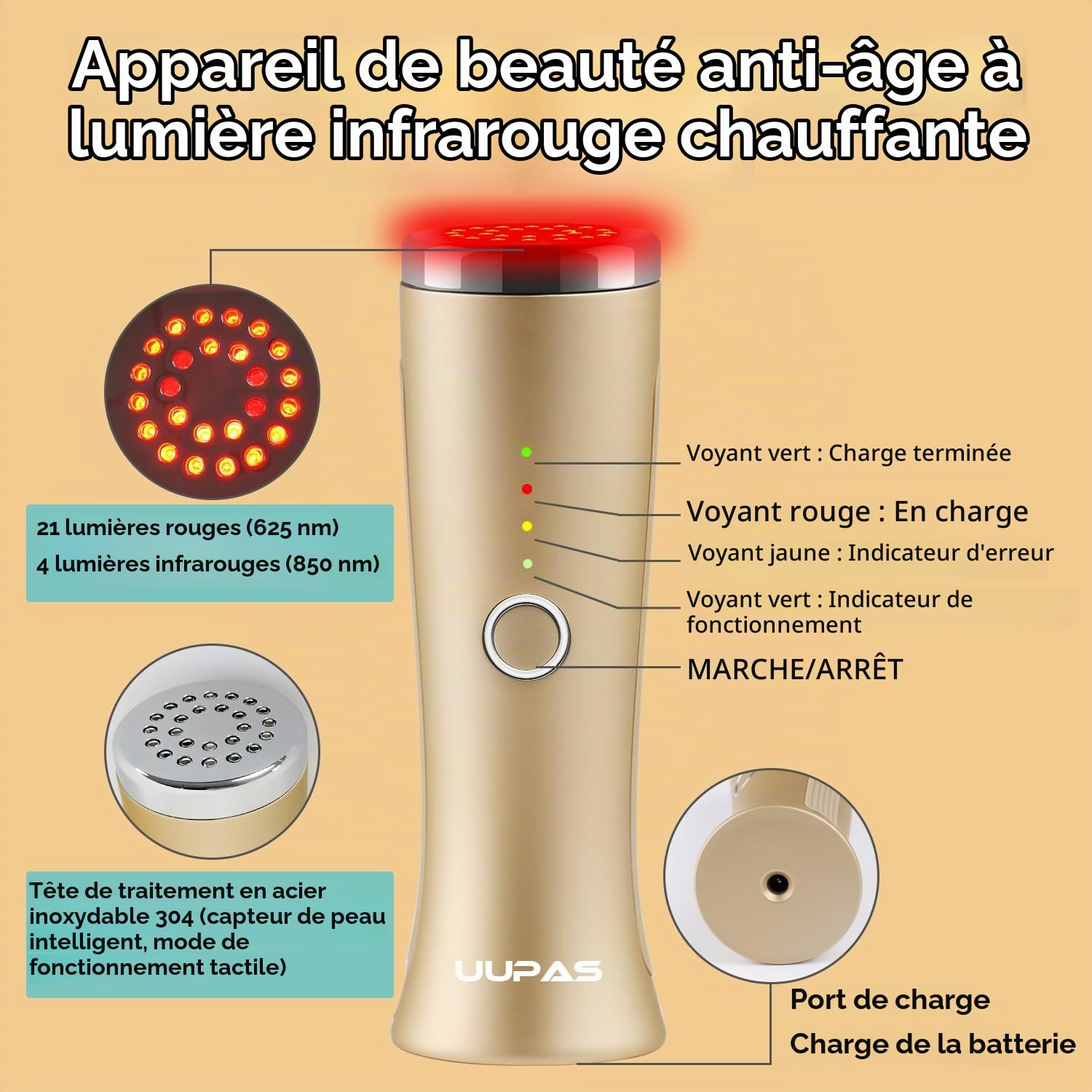 Appareil Anti Rides Visage - Autorisé par la FDA - UUPAS Rouge