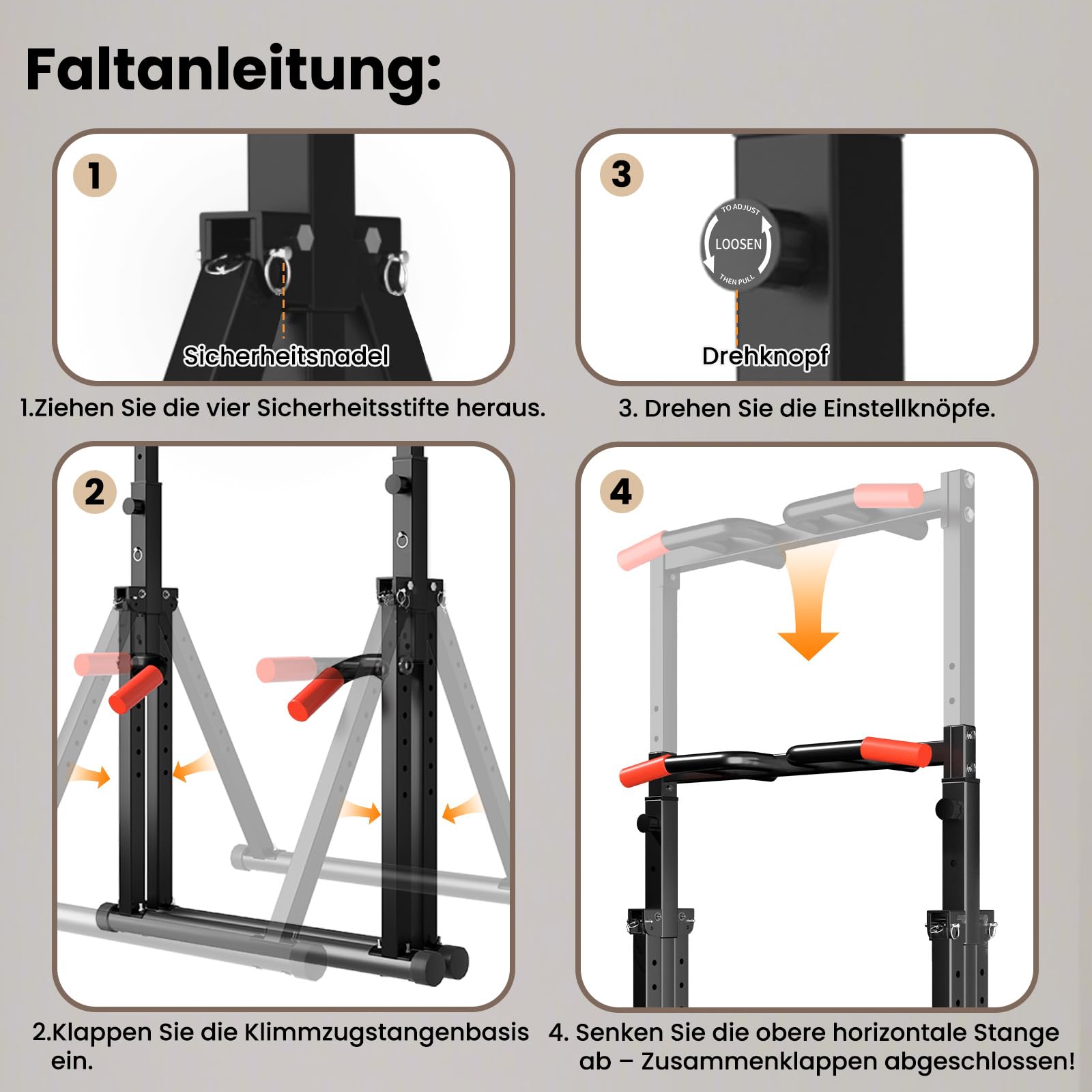 WATBKHE Klimmzugstange Freistehend Power Tower Dip Station Faltbar, Pull Up Bar Verstellbar, Multifunktions Home Gym Trainingsgerät, Krafttraining Fitnessgeräte