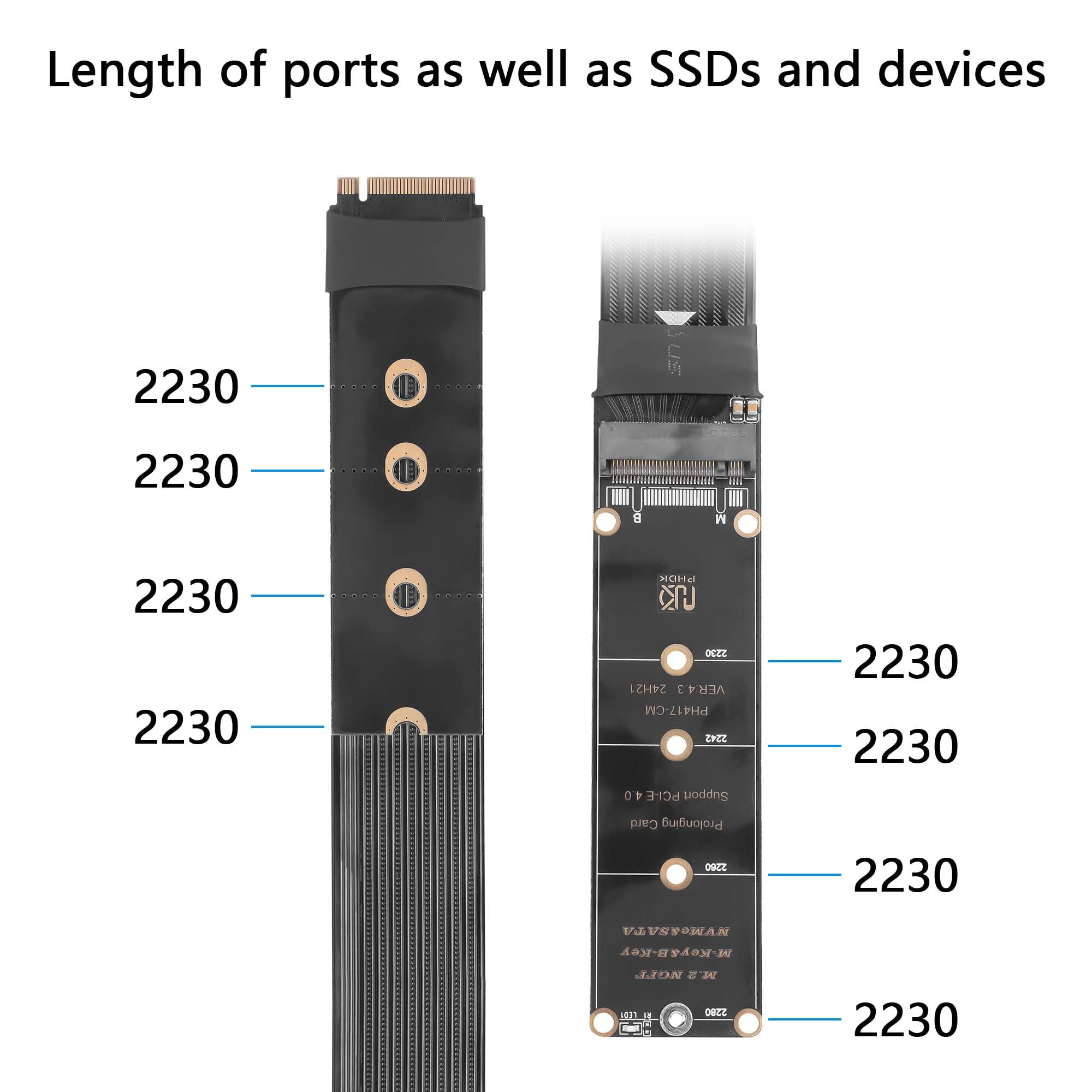 GINTOOYUN NGFF M.2 M-Key NVME Extension 40 CM PCIe 3.0/4.0 M.2 NVME/NGFF SSD Ribbon Flex Cable for Mainboard SSD 2230/2242/2260/2280 (Straight Out)