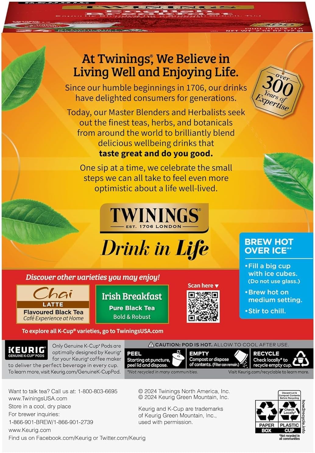 Twinings of London English Breakfast Tea K-Cups foTwinings English Breakfast Tea K-Cup Pods for Keurig, Caffeinated, Smooth, Flavourful, Robust Black Tea, 24 Count (Pack of 4)