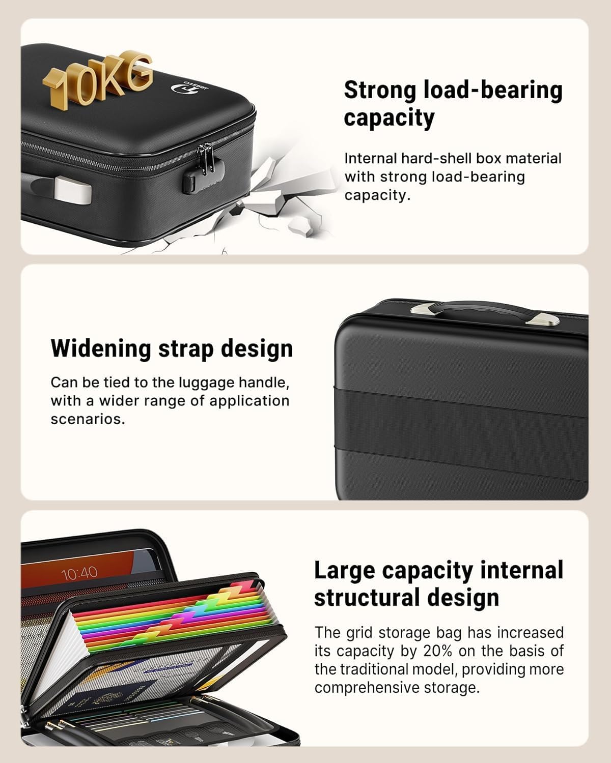 Oterri Fireproof Document Box,Hard Case Safe box with Lock,Upgraded 8 Layers Large File Organizer,Water Resistant Safe for Important Documents, Certificates, Laptop, Passports - File Box in Black