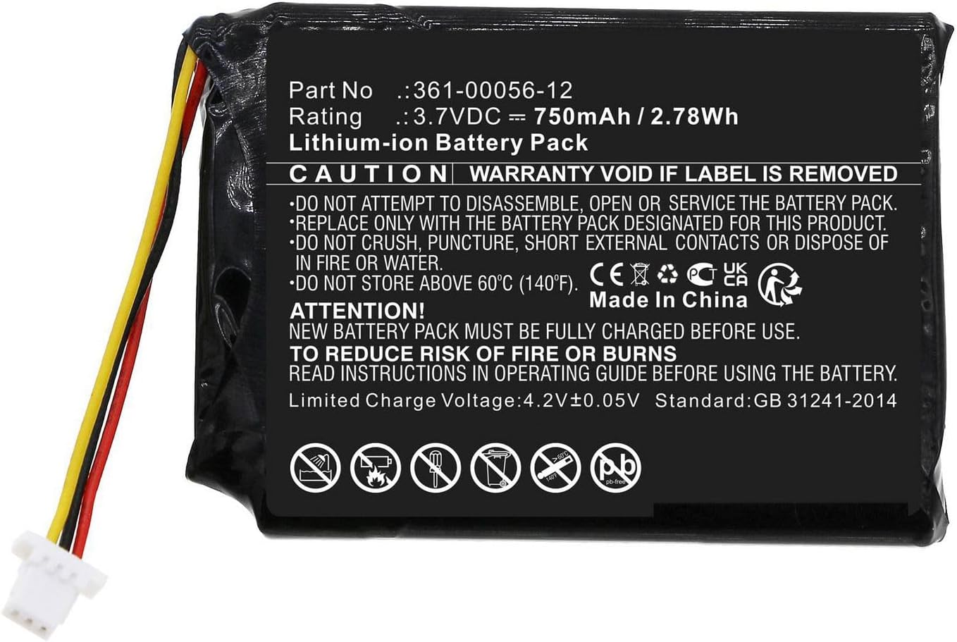 Battery for Garmin GPS, Navigator 2.78Wh Li-ion 3.7V, 361-00056-12 (Navigator 2.78Wh Li-ion 3.7V 750mAh)