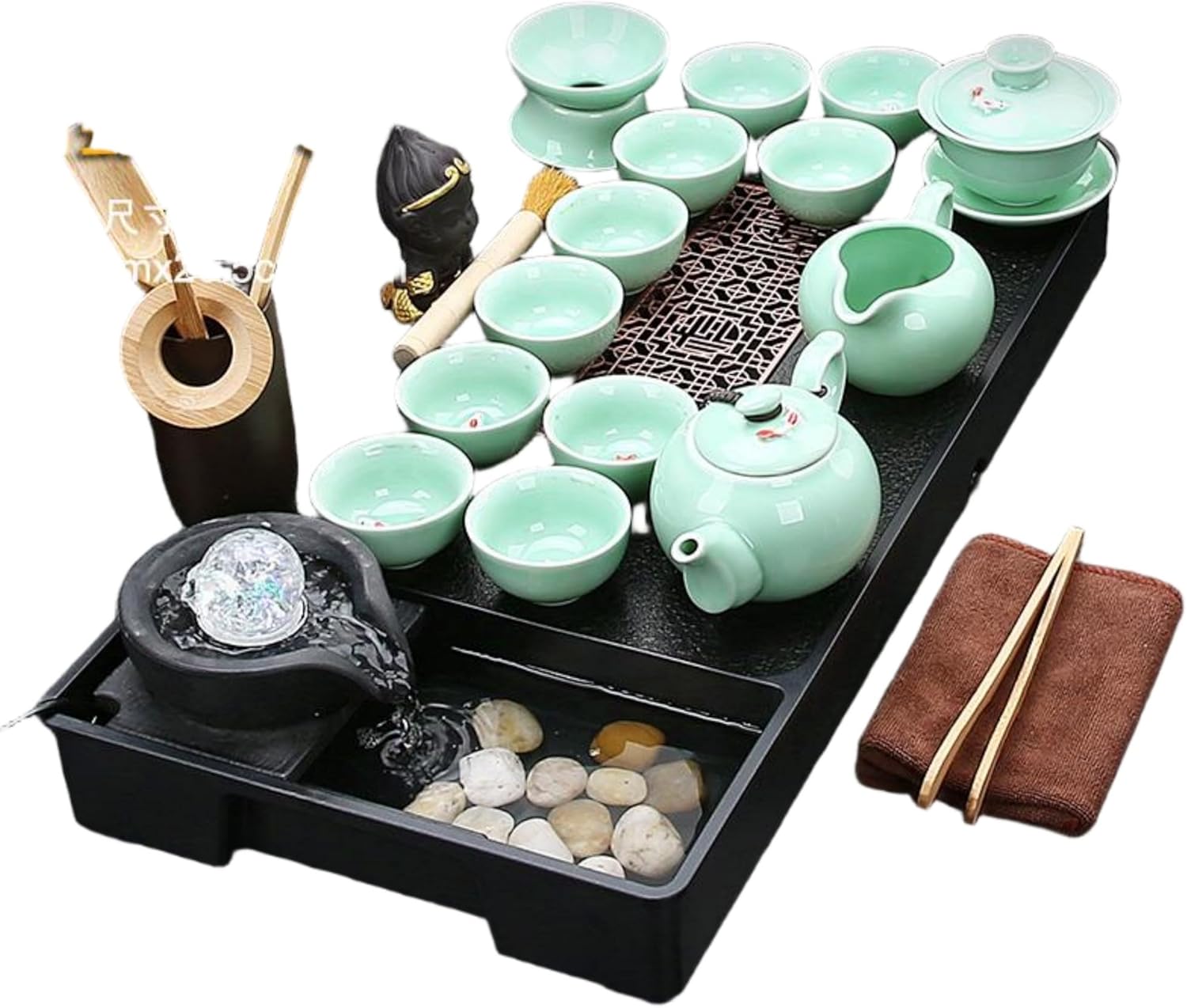MOYEE 汝窑 Chinese Gongfu Tea Set,Home,Gifting and Office 套装流水茶盘 Chinese Gongfu Tea Tray 陶瓷茶壶整套茶杯高档家用喝茶中式茶海 A40