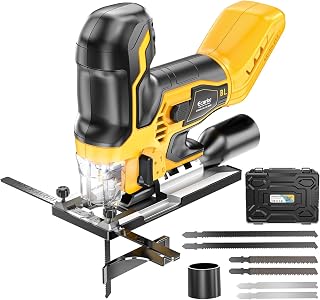 Cordless&Brushless Jig Saw Compatible With Dewalt MAX 20V, 3800RPM, 7 Speeds Dial Control, Free-Tool ±45° Bevel Cuts, 4 Orbital Action, Dust Blows and 6 Blades For Cutting (Exclude Battery)