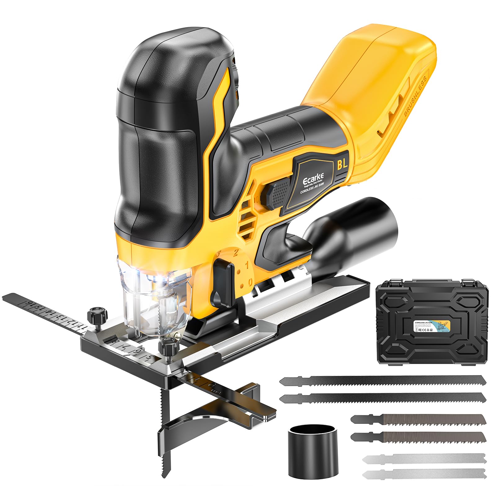 Cordless Jig Saw Compatible With Dewalt 20V MAX Battery – Brushless Motor, 6 Variable Speeds, 4 Orbital Settings, 0-45° Bevel, LED Light, Tool Only