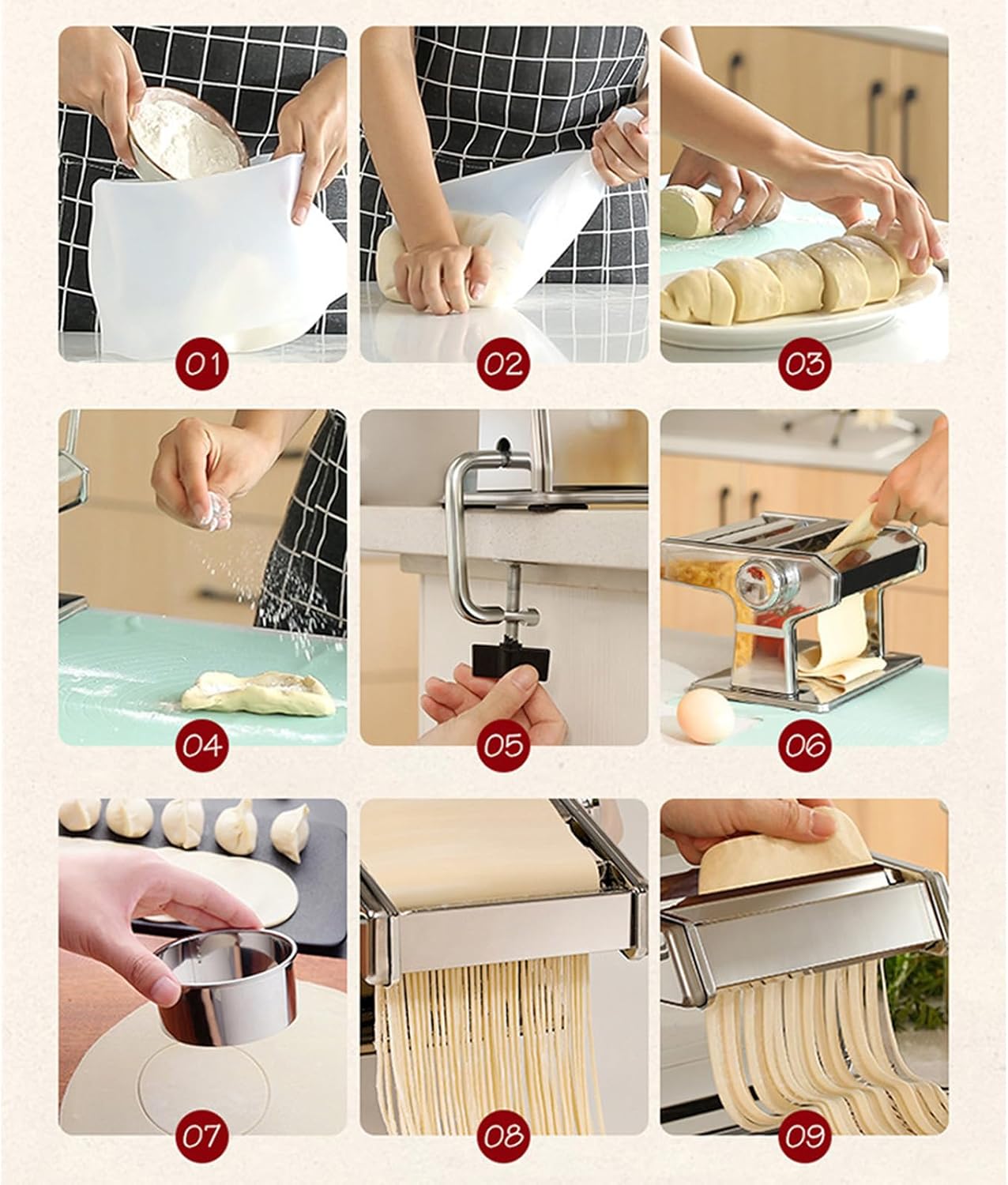 Adjustable Thickness Pastas Maker Machine Manual Hand Crank for Making Freshness Spaghetti Fettuccini and Lasagna Adjustable Thickness Pastas Rollers