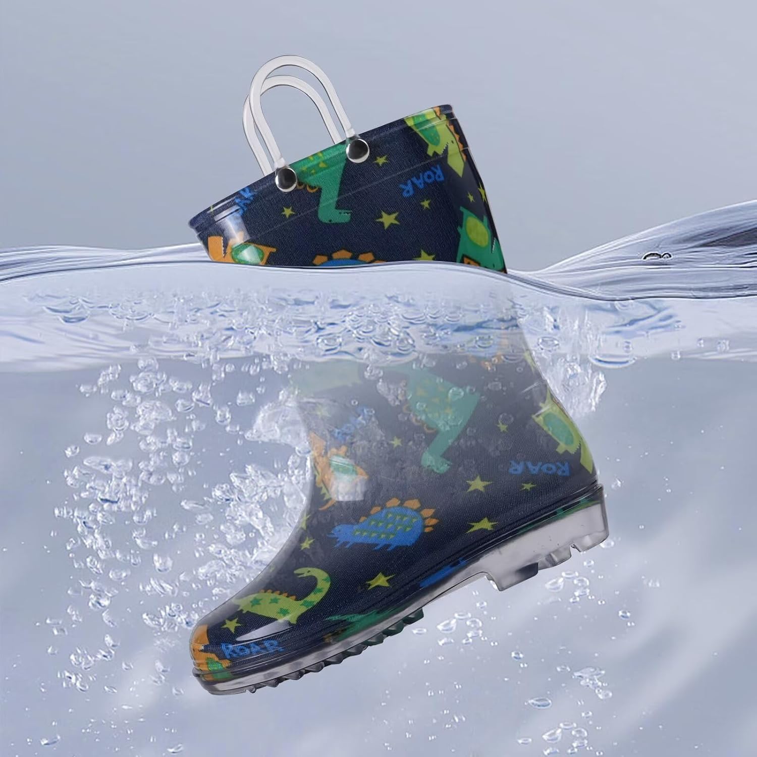 JUDIS Kids Glitter Rain Boots Girls Waterproof Rain Shoes with Easy-on Handles