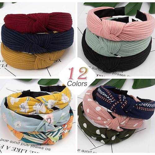 Vista 62 de VELSCRUN Diademas anudadas para mujer, 12 unidades, diadema ancha, estilo bohemio, turbante, banda elástica para el cabello, accesorios