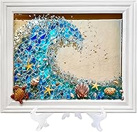 CIYOJA Wave Sea Glass Mosaic Kit for Adults: DIY Stained Glass Resin Craft with Crushed Seaglass, Framed Beach Home Décor Art