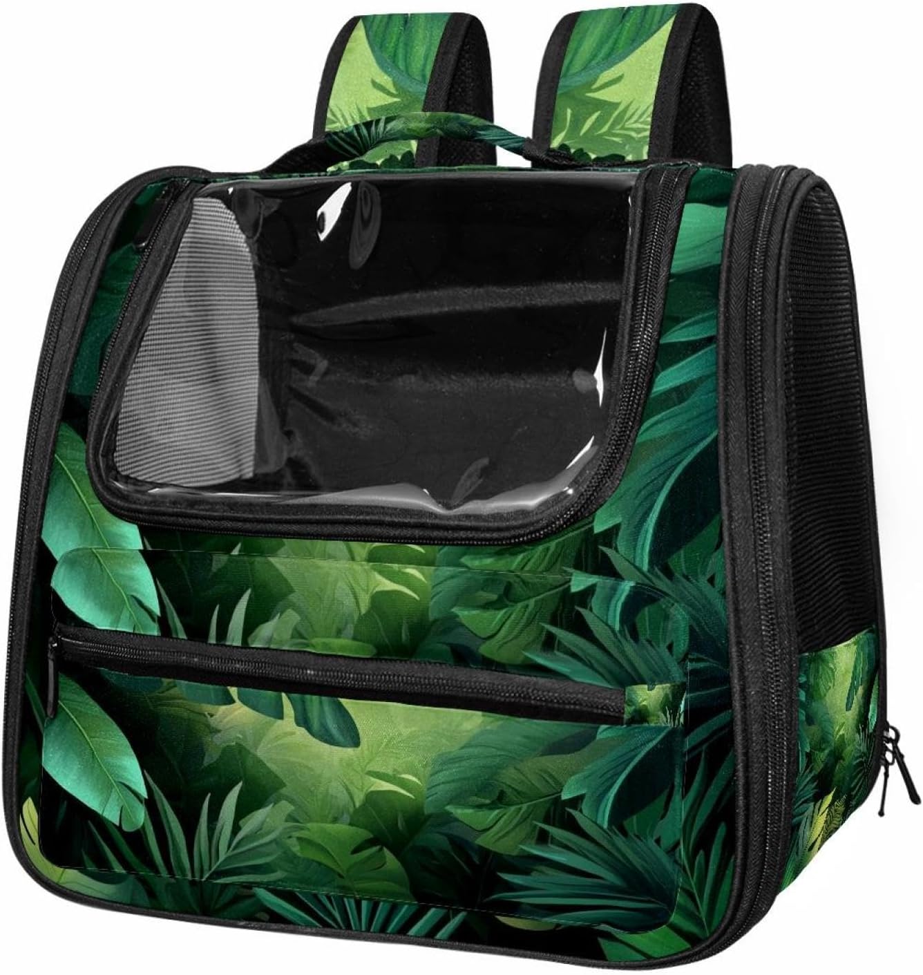 Portable Travel pet Backpack Carrier Hamster Bag Small Dog cat Carrier Breathable Hang Bag, Nature Leaves Green Tropical Forest
