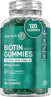 Biotin Gummies 5000mcg - with Vitamin A, B, C, D, E & Selenium – 120 Hair Nails and Skin Vitamins Gummies – Natural Berry Flavour Vitamin B7 Gummies- Lab-Tested Biotin Hair Growth Gummies
