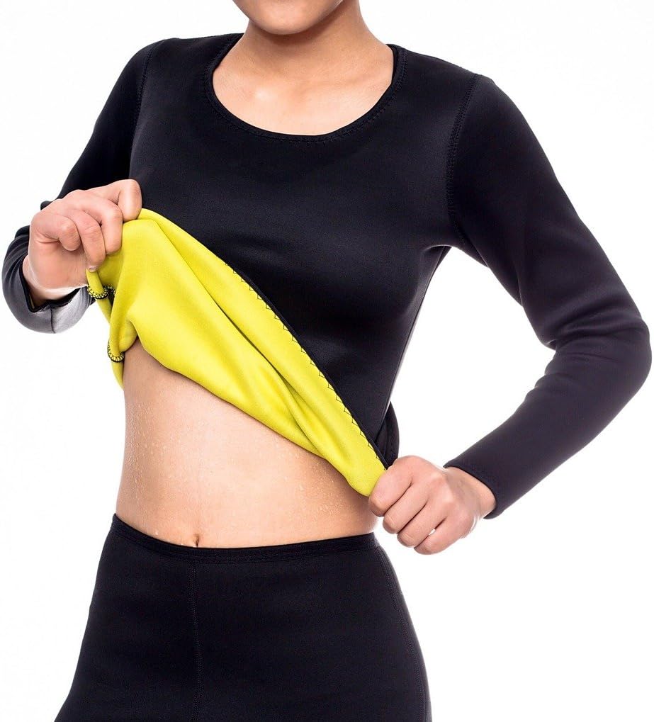 Ausom Womens Sweat Shaper Long Shirt- Hot Thermo Slimming Shapewear- Exercise & Workout Sauna Suit- Best Abdominal Trainer- Upper Body Fat Burner for Weight Loss