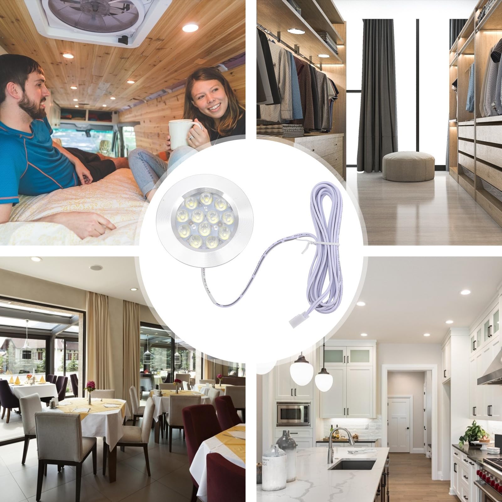 6 Pezzi Luce LED da Incasso 3w per Camper, Lega di Alluminio Bianco