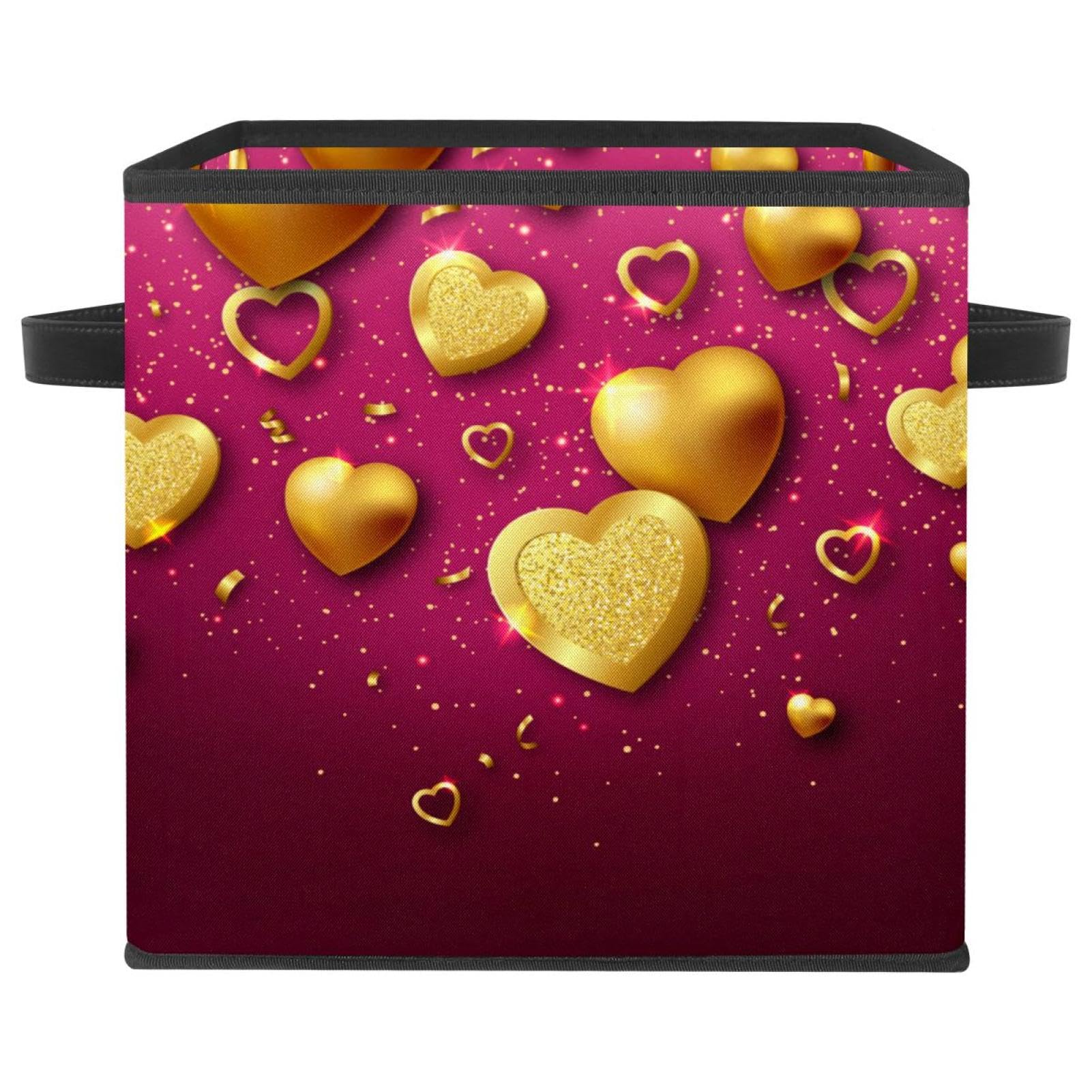 Boîte de rangement pliable en tissu cube motif cœur doré pour placard