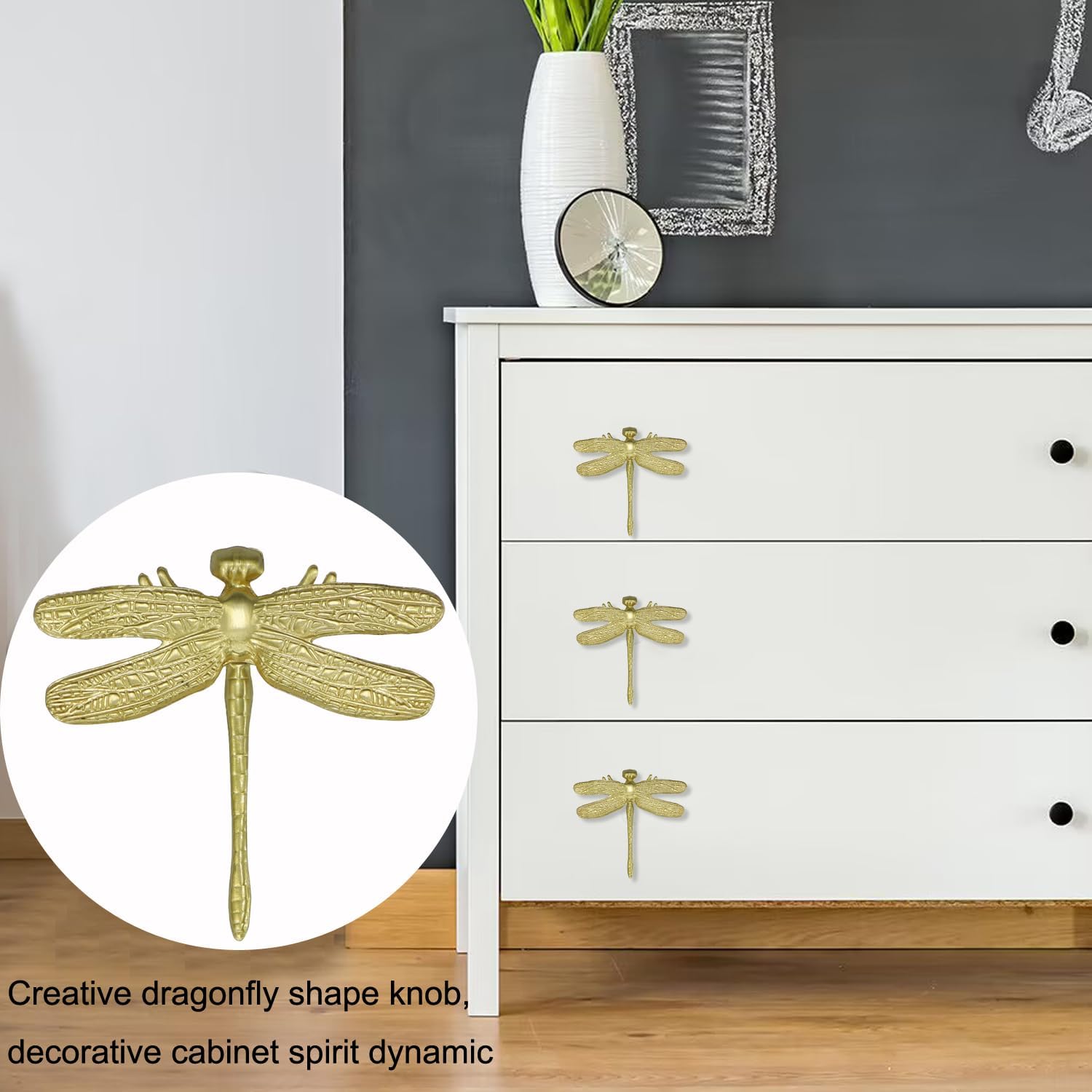 Gold Dragonfly Drawer Knobs Creative Kitchen Cabinet Knobs Dresser Knobs Furniture Cupboard Drawer Pulls Handles for Wardrobe Door Pulls (Gold, Dragonfly)