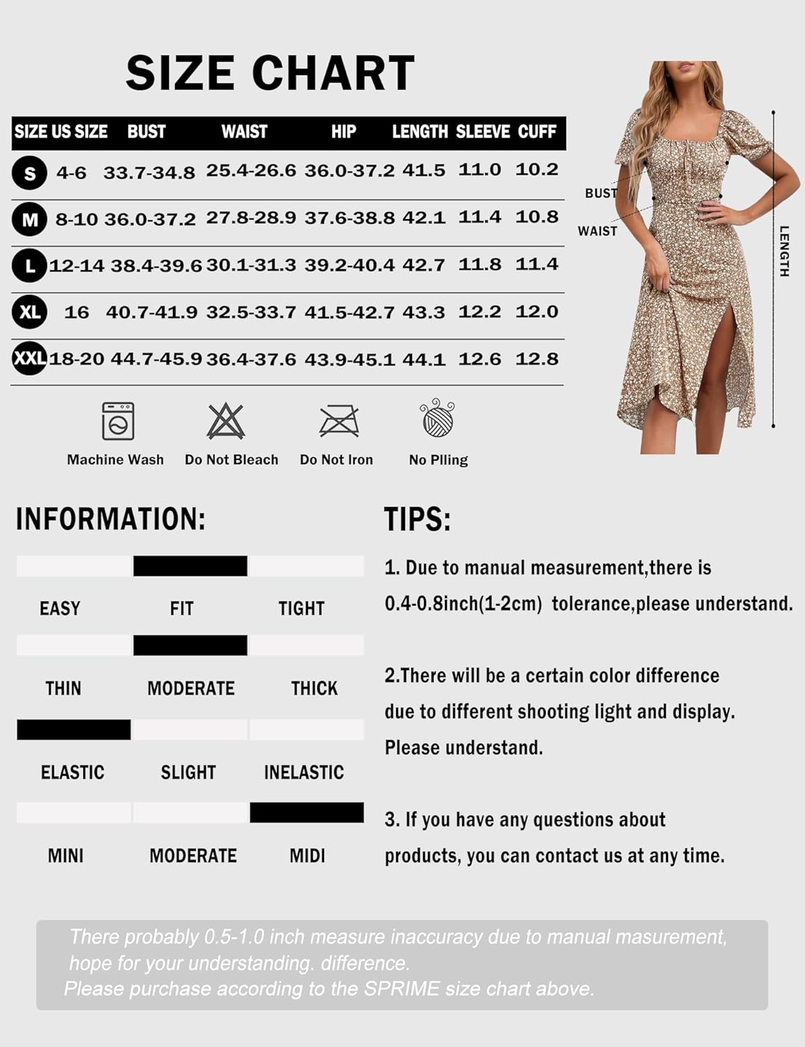 SPRIME Women's Floral Summer Casual Dress Square Neck Puff Sleeve Boho Midi Dresses Ruched Bust High Waist Split Long Dress - Image 6