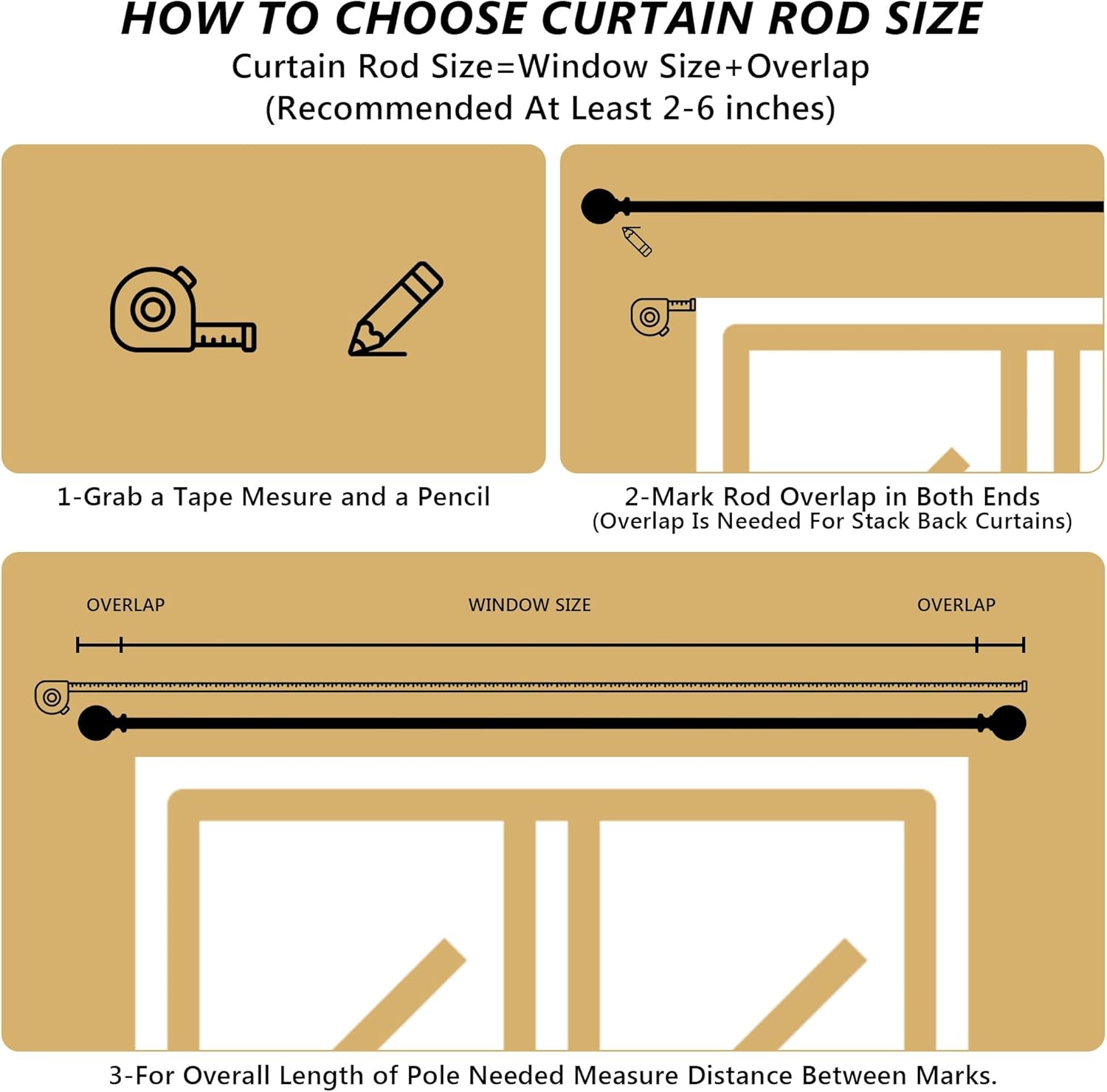 Curtain Rods for Windows 66 to 120 Inch,Black Curtain Rod 1 Inch Adjustable Drapery Rods with Decorative Finial,Window Treatment Single Curtain Rod Set for Bedroom, Kitchen