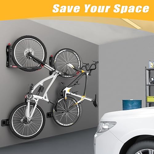 Miniatura 2 de TORACK BIKEPAL - Portabicicletas giratorio sin elevación, soporte vertical de montaje en pared para almacenamiento en garaje (paquete de 1)